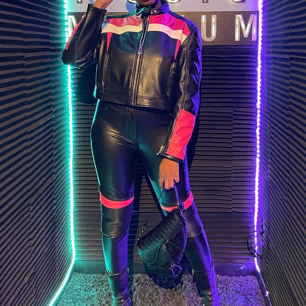 Zara pink biker faux leather set